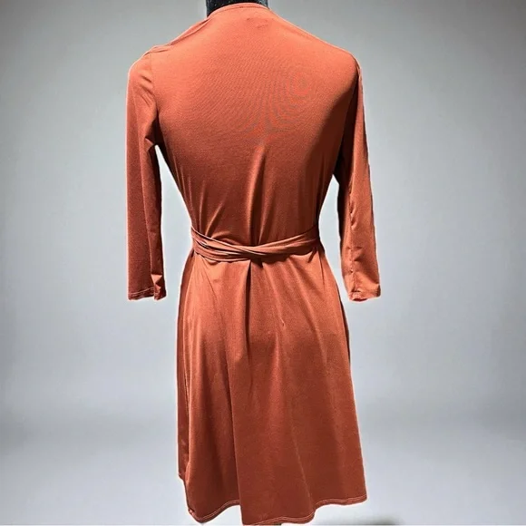 LuLaRoe Rust Brown Midi Wrap Dress Women XXS Casual 3/4 Sleeve Stretchy Slinky - Picture 2 of 5